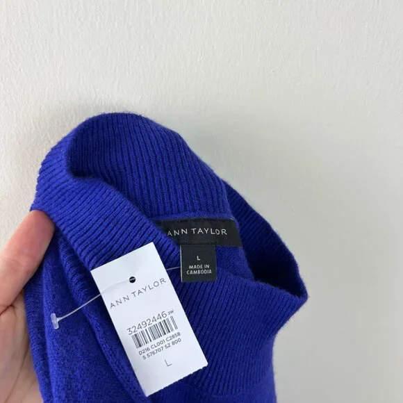 NWT Ann Taylor Ultraviolet Blue Mock Neck Midi Flare Sweater Dress - Picture 5 of 6
